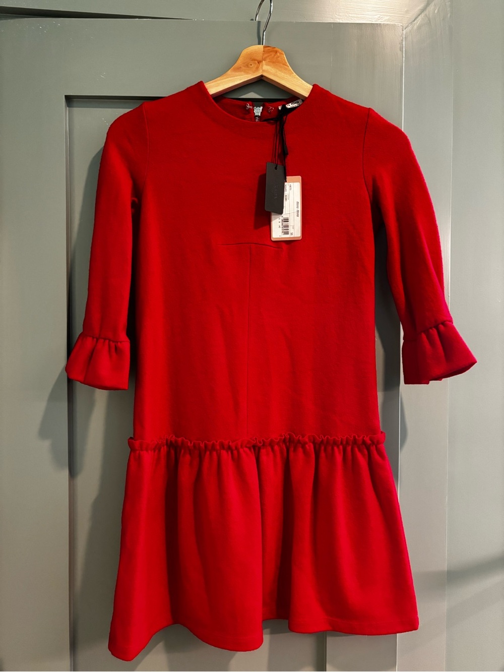 Miu Miu Rosso Red Wool Jersey Mini Dress NWT XS Rare Mod Baby Doll